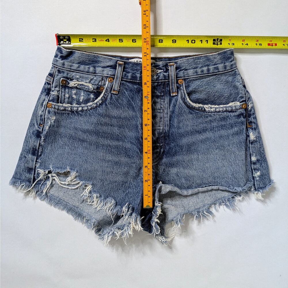 Agolde Parker Shorts 25 Medium Blue 100% Cotton Distressed High Rise - Picture 5 of 8